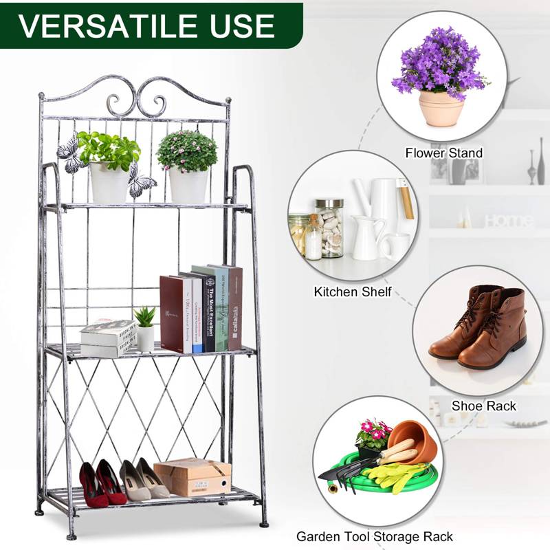 Outsunny Indoor Outdoor Freestanding 3-Tier Garden Plant Stand Metal Flower Display Rack for Potted Plants Balcony Décor 44L x 25W x 96H cm