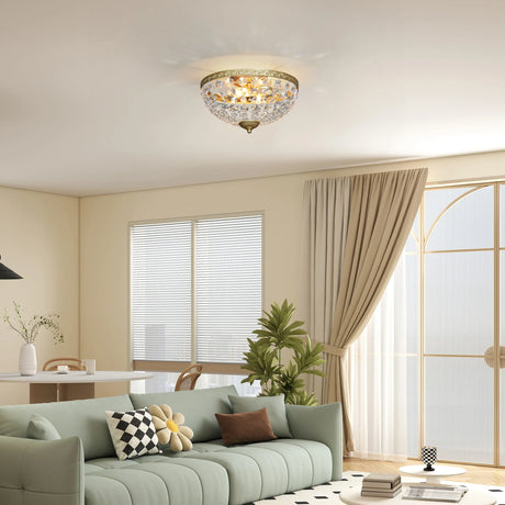 HOMCOM Crystal Chandelier Ceiling Light with 168 Octagonal Beads, Vintage 2-Light Flush Mount Ceiling Light for Living Room, Bedroom, Hallway, Dining Room, Gold Tone