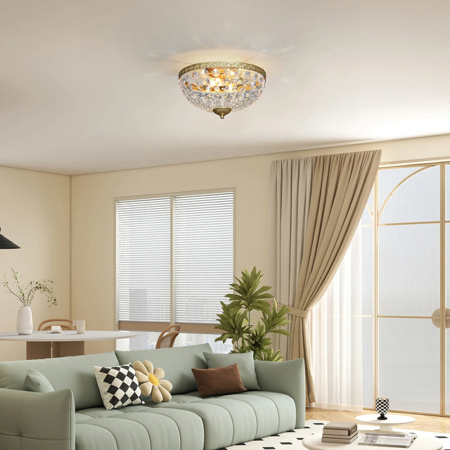 HOMCOM Crystal Chandelier Ceiling Light with 168 Octagonal Beads, Vintage 2-Light Flush Mount Ceiling Light for Living Room, Bedroom, Hallway, Dining Room, Gold Tone