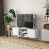 HOMCOM TV Unit Cabinet for TVs up to 55 Inches, TV Stand with Storage Shelves and Wood Legs for Living Room, White