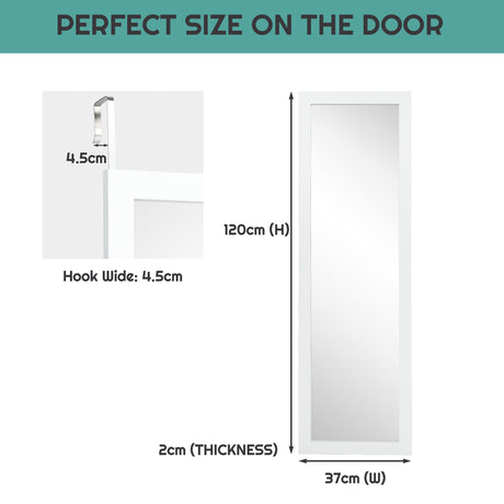 Wall Mounted Dressing Mirror with Hanging Hooks for Bedroom White