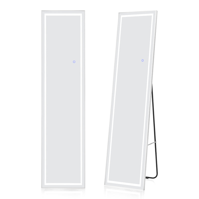 LED Lighted Full Length Mirror with Dimming and 3 Color Lighting-White