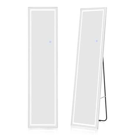 LED Lighted Full Length Mirror with Dimming and 3 Color Lighting-White