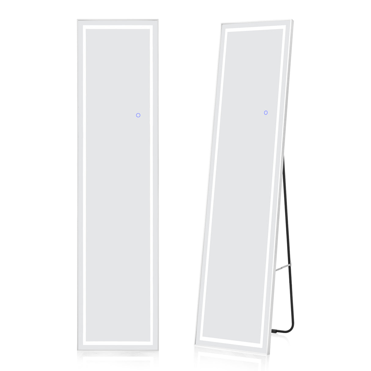 LED Lighted Full Length Mirror with Dimming and 3 Color Lighting-White