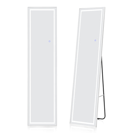 LED Lighted Full Length Mirror with Dimming and 3 Color Lighting-White
