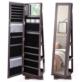 360 Rotatable 2-in-1 Lockable Jewelry Cabinet with Full-Length Mirror-Dark Brown