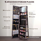 360 Rotatable 2-in-1 Lockable Jewelry Cabinet with Full-Length Mirror-Dark Brown