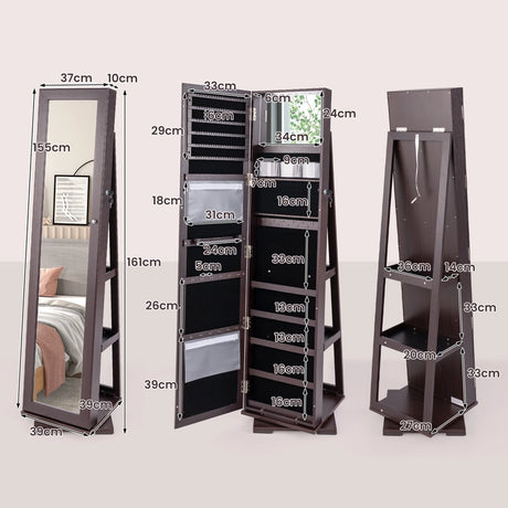 360 Rotatable 2-in-1 Lockable Jewelry Cabinet with Full-Length Mirror-Dark Brown