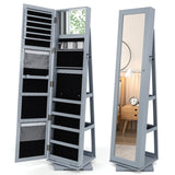 360 Rotatable 2-in-1 Lockable Jewelry Cabinet with Full-Length Mirror-Gray