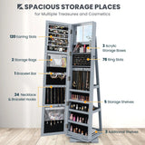 360 Rotatable 2-in-1 Lockable Jewelry Cabinet with Full-Length Mirror-Gray