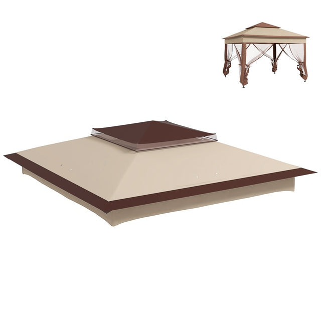 Outsunny Pop up Gazebo Cover, 2-Tier Gazebo Roof Replacement for 3.25m x 3.25m Frame, 30+ UV Protection, Beige