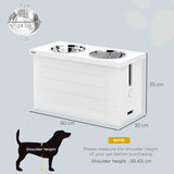 PawHut Raised Dog Bowls w/ Slow Feeder Mat, Storage Cabinet, Three Stainless Steel Bowls, Semi Auto Dispenser Function, White