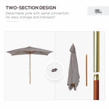 Outsunny 2 x 3m Wooden Garden Parasol Umbrella Outdoor Sun Shade Canopy, Table Market Umbrella with Vent, 38 mm Pole, Rope Pulley Mechanism, Light Grey