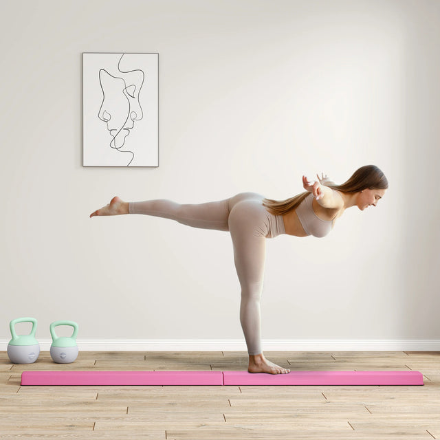 SPORTNOW 7.7ft Folding Gymnastics Beam, Floor Balance Beam for Kids with Anti-Slip Base, Gymnastics Equipment for Home, Pink