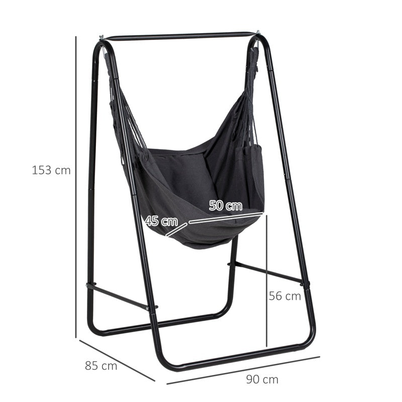 Outsunny Hammock Chair with Stand, Hammock Swing Chair with Cushion, Dark Grey