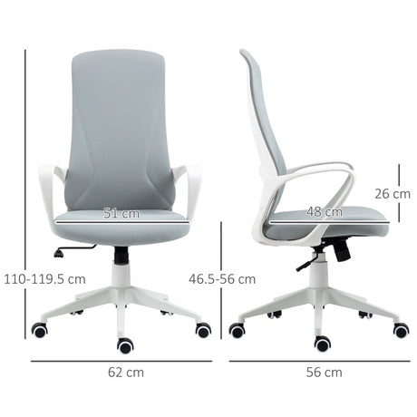 Vinsetto High Back Office Chair, Fabric Desk Chair with Armrests, Adjustable Height, Swivel Wheels, Light Grey