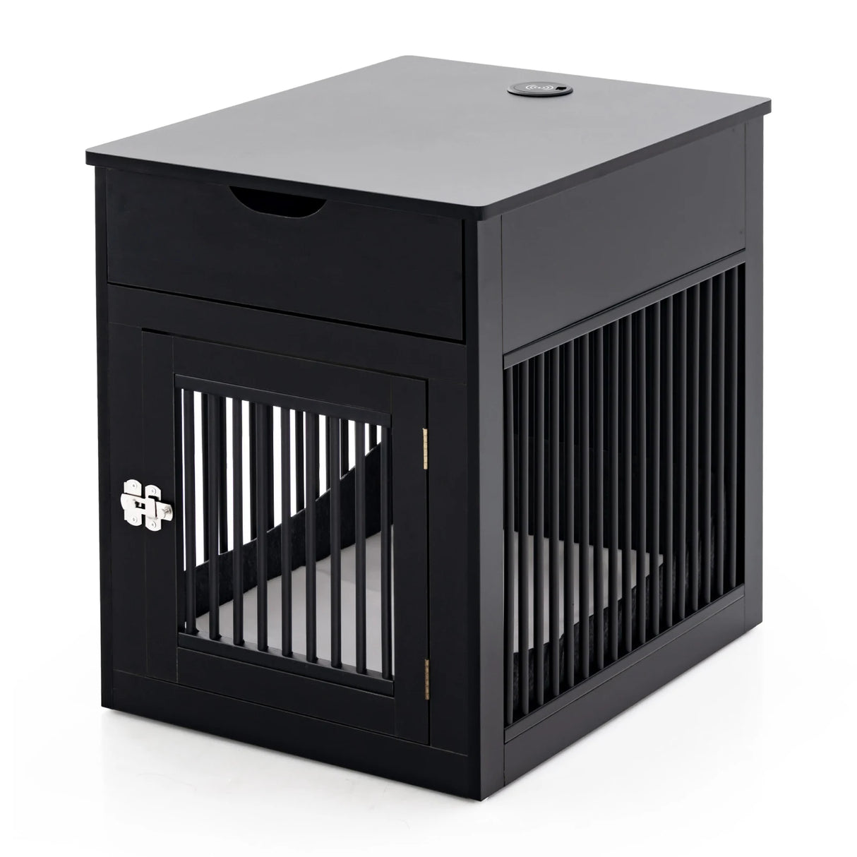 2-In-1 Dog House with Drawer and Wired Wireless Charging-Black