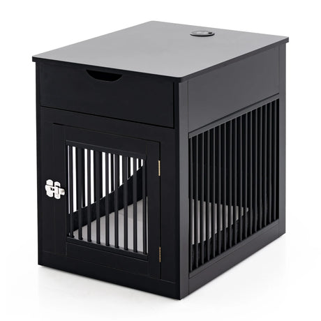 2-In-1 Dog House with Drawer and Wired Wireless Charging-Black