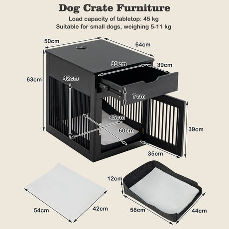 2-In-1 Dog House with Drawer and Wired Wireless Charging-Black