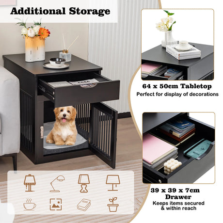 2-In-1 Dog House with Drawer and Wired Wireless Charging-Black