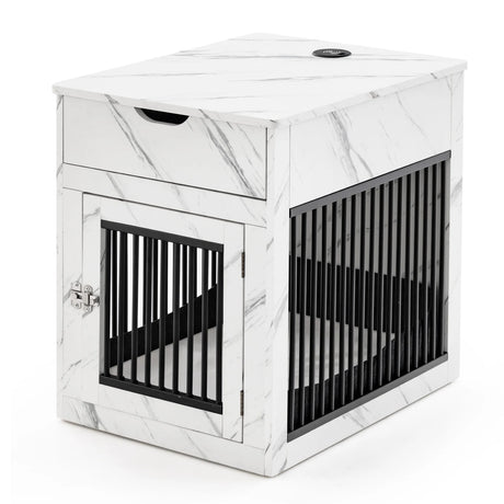 2-In-1 Dog House with Drawer and Wired Wireless Charging-White