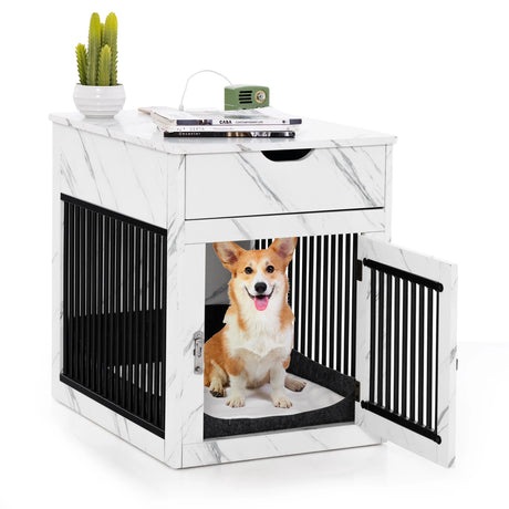 2-In-1 Dog House with Drawer and Wired Wireless Charging-White
