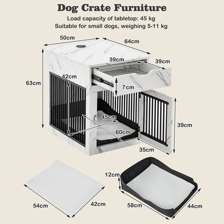 2-In-1 Dog House with Drawer and Wired Wireless Charging-White