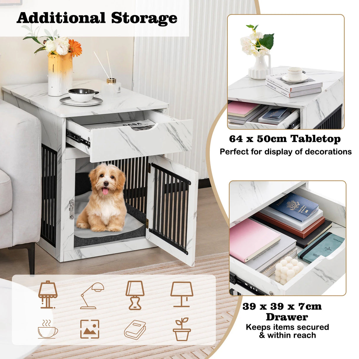 2-In-1 Dog House with Drawer and Wired Wireless Charging-White