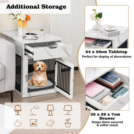 2-In-1 Dog House with Drawer and Wired Wireless Charging-White