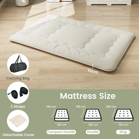 Floor Futon Mattress Medium Firm Thickened Tatami Mat with Carrying Bag-Beige
