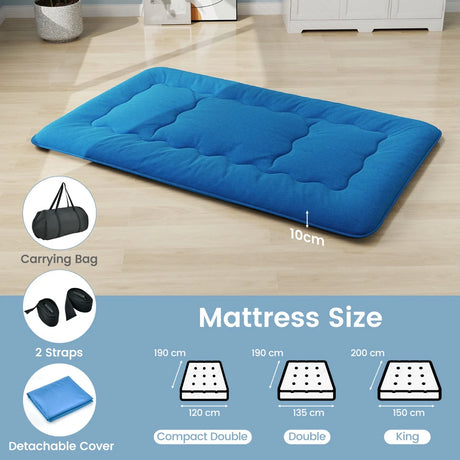 Floor Futon Mattress Medium Firm Thickened Tatami Mat with Carrying Bag-Blue-Double Size