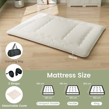 Floor Futon Mattress Medium Firm Thickened Tatami Mat with Carrying Bag-Beige-King Size