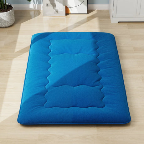 Floor Futon Mattress Medium Firm Thickened Tatami Mat with Carrying Bag-Blue-Double Size
