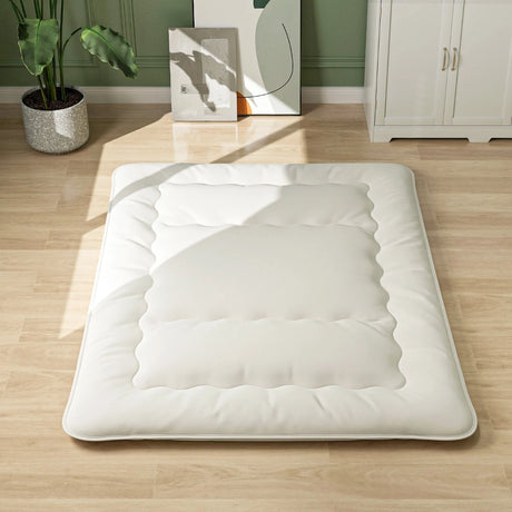 Floor Futon Mattress Medium Firm Thickened Tatami Mat with Carrying Bag-Beige-King Size