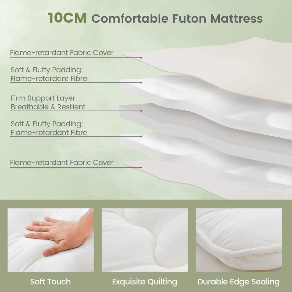 Floor Futon Mattress Medium Firm Thickened Tatami Mat with Carrying Bag-Beige-King Size