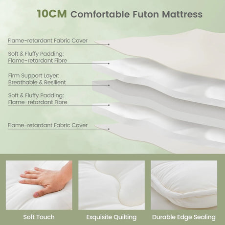 Floor Futon Mattress Medium Firm Thickened Tatami Mat with Carrying Bag-Beige-King Size