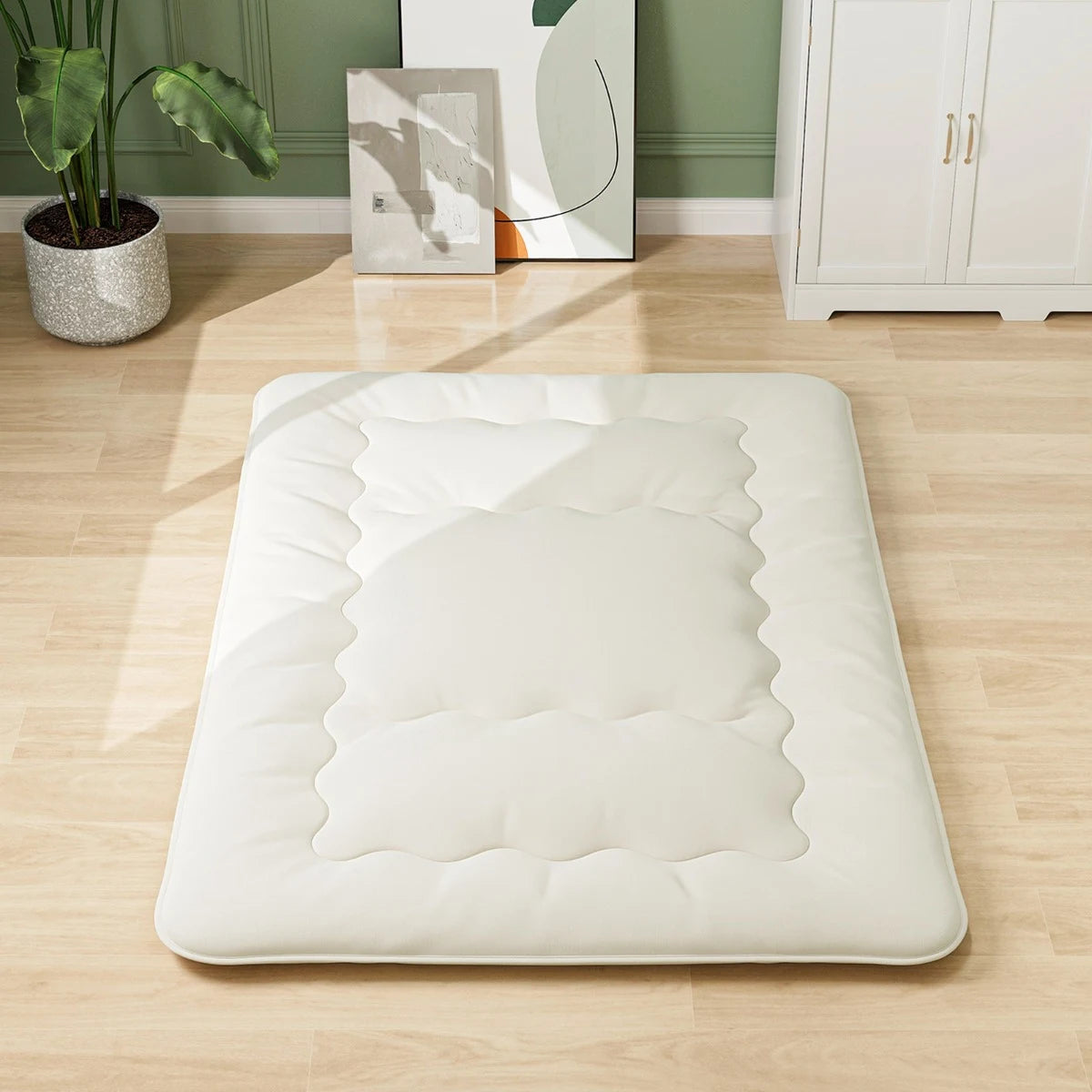 Floor Futon Mattress Medium Firm Thickened Tatami Mat with Carrying Bag-Beige