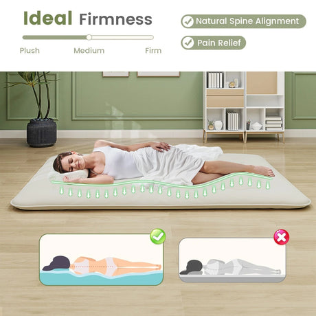 Floor Futon Mattress Medium Firm Thickened Tatami Mat with Carrying Bag-Beige