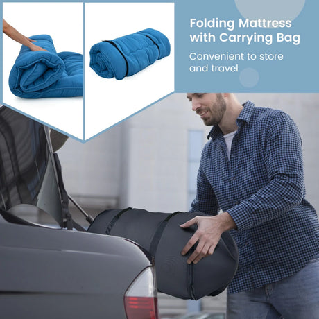 Floor Futon Mattress Medium Firm Thickened Tatami Mat with Carrying Bag-Blue-King Size