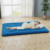Floor Futon Mattress Medium Firm Thickened Tatami Mat with Carrying Bag-Blue-King Size