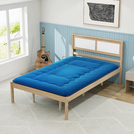 Floor Futon Mattress Medium Firm Thickened Tatami Mat with Carrying Bag-Blue-Double Size