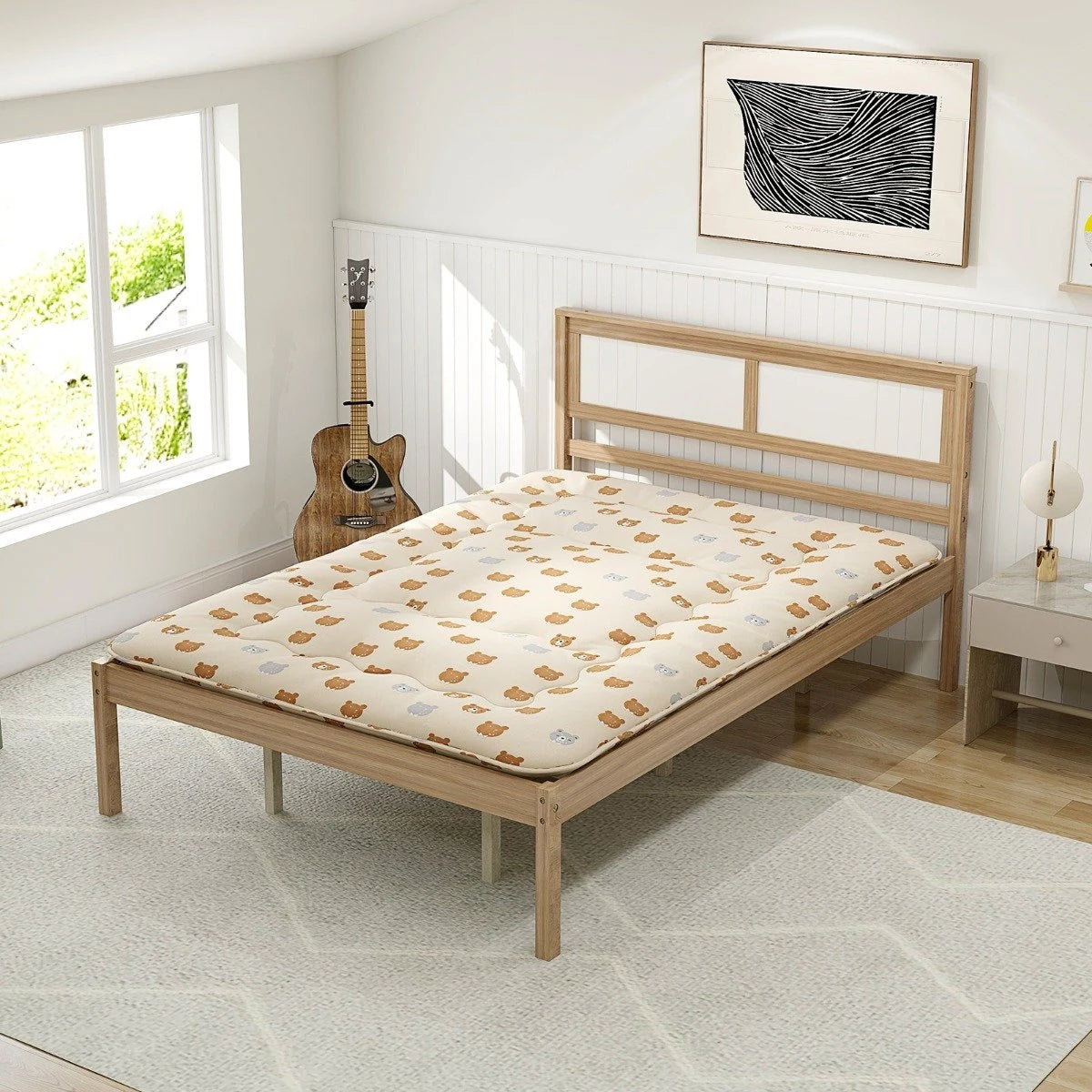 Floor Futon Mattress Medium Firm Thickened Tatami Mat with Carrying Bag-Brown-Double Size