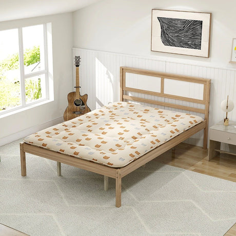 Floor Futon Mattress Medium Firm Thickened Tatami Mat with Carrying Bag-Brown-Double Size