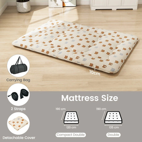 Floor Futon Mattress Medium Firm Thickened Tatami Mat with Carrying Bag-Brown-Double Size