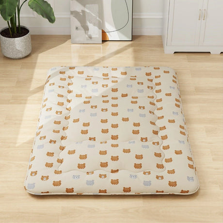 Floor Futon Mattress Medium Firm Thickened Tatami Mat with Carrying Bag-Brown-Double Size