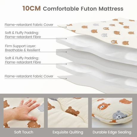 Floor Futon Mattress Medium Firm Thickened Tatami Mat with Carrying Bag-Brown-Double Size