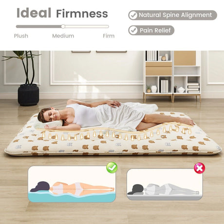 Floor Futon Mattress Medium Firm Thickened Tatami Mat with Carrying Bag-Brown-Double Size