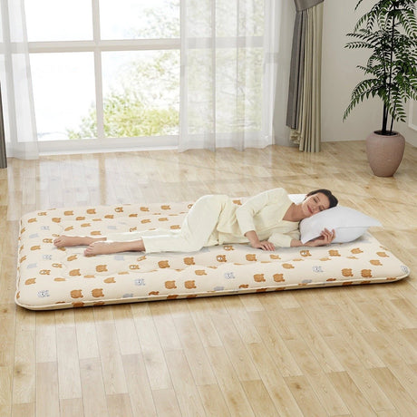 Floor Futon Mattress Medium Firm Thickened Tatami Mat with Carrying Bag-Brown-Double Size