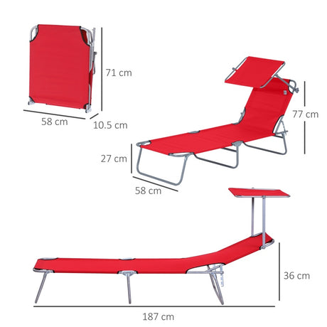 Outsunny 2 Piece Folding Sun Lounger, Lounge Chairs Reclining Sleeping Bed with Adjustable Sun Shade Awning for Beach, Patio