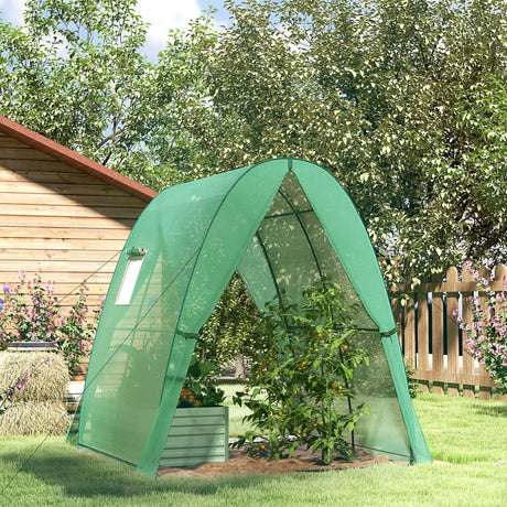 Outsunny Hoop House Greenhouse with Sandbags, Walk-In Tunnel Green House with 2 Doors and Screen Windows, 1.8 x 1.8 x 2m, Green